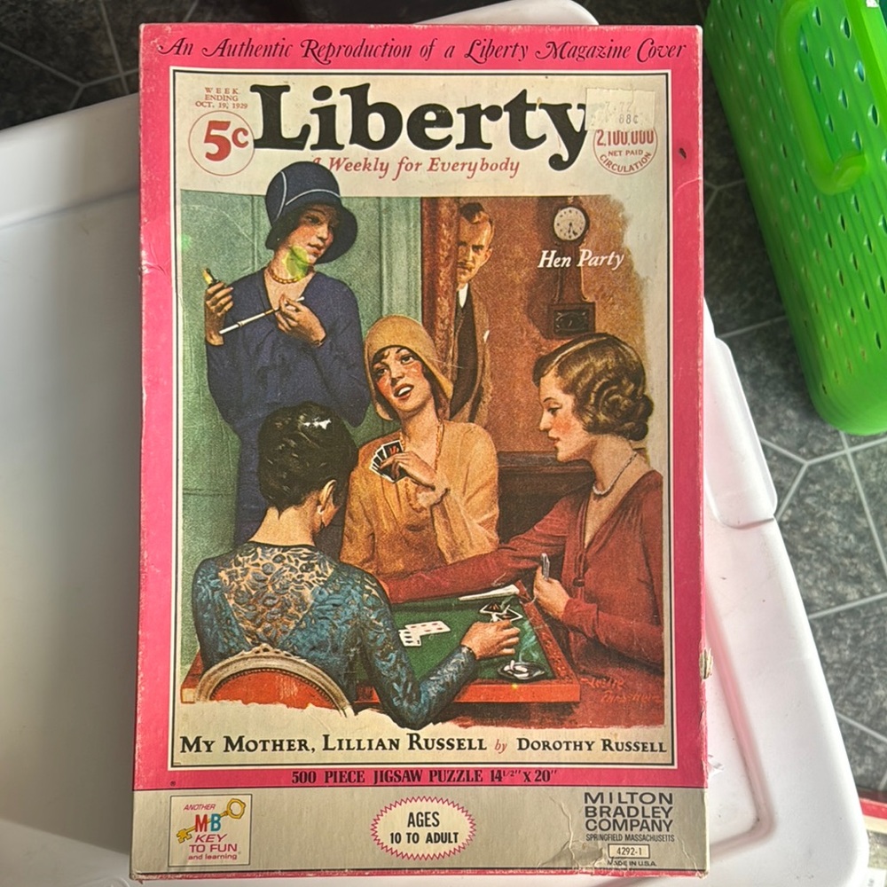 Vintage MB puzzle-4292-1 Liberty Magazine Cover  Roaring 20s Hen Party. Unopened